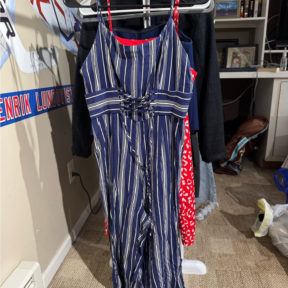 BB Dakota Blue and White Striped Jumpsuit